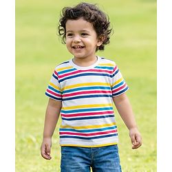 Babyhug 100% Cotton Knit Half Sleeves Striped T-Shirt - Multicolour