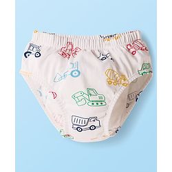 Babyhug 100% Cotton Knit Briefs  with Striped & Vehicle Print Pack of 3 - Navy White & Red