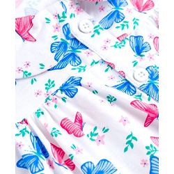 Babyhug Cotton Knit Frill Sleeves Butterfly Printed Co-Ord Peter Pan Collared Shirt & Shorts Night Suit  - White