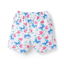 Babyhug Cotton Knit Frill Sleeves Butterfly Printed Co-Ord Peter Pan Collared Shirt & Shorts Night Suit  - White