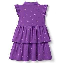 Babyhug 100% Cotton Knit Sleeveless Floral Printed Layered Frock - Purple