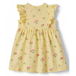 Babyhug Cotton Knit Ruffled Sleeves Floral Printed Frock - Yellow