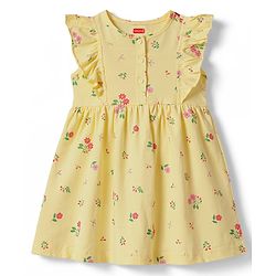 Babyhug Cotton Knit Ruffled Sleeves Floral Printed Frock - Yellow