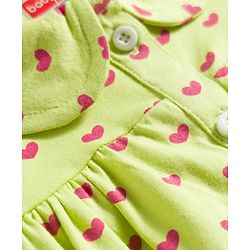 Babyhug Cotton Knit Frill Sleeves Co-ords Top & Shorts Night Suit with Heart Print - Light Green