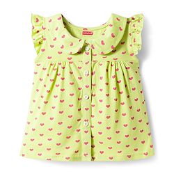 Babyhug Cotton Knit Frill Sleeves Co-ords Top & Shorts Night Suit with Heart Print - Light Green