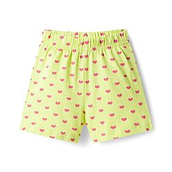 Babyhug Cotton Knit Frill Sleeves Co-ords Top & Shorts Night Suit with Heart Print - Light Green