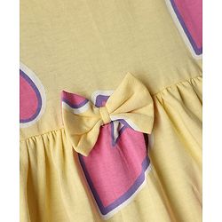 Babyhug Cotton Knit One Piece Dress with Short Sleeves and Heart Print Yellow 3-6 Months