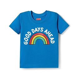Babyhug Cotton Knit Half Sleeves T-Shirt with Rainbow & Text Print - Blue