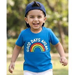 Babyhug Cotton Knit Half Sleeves T-Shirt with Rainbow & Text Print - Blue
