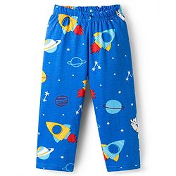 Babyhug Cotton Knit Full Sleeves Co-ords T-Shirt & Pajama Night Suit with Space Theme Print - Navy Blue