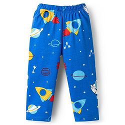 Babyhug Cotton Knit Full Sleeves Co-ords T-Shirt & Pajama Night Suit with Space Theme Print - Navy Blue