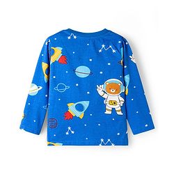 Babyhug Cotton Knit Full Sleeves Co-ords T-Shirt & Pajama Night Suit with Space Theme Print - Navy Blue