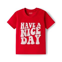 Babyhug 100% Cotton Knit Half Sleeves Text Printed T-Shirt- Red