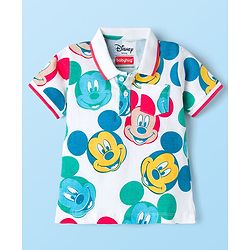Babyhug Disney Single Jersey Knit Half Sleeves Polo T-Shirt & Shorts Set with Mickey Mouse Graphic - Multicolor