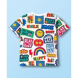 Babyhug Cotton Knit Half Sleeves T-Shirt with Text Print - White, Yellow & Blue
