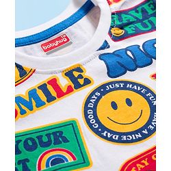 Babyhug Cotton Knit Half Sleeves T-Shirt with Text Print - White, Yellow & Blue