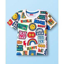 Babyhug Cotton Knit Half Sleeves T-Shirt with Text Print - White, Yellow & Blue