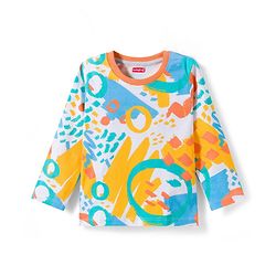 Babyhug Cotton Knit Full Sleeves Striped Abstract & Text Printed T-Shirts Pack of 3 - Orange & White