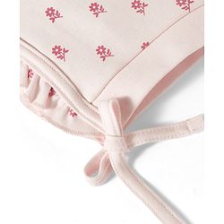 Babyhug 100% Cotton Knit Cap with Floral Print Pink - Diameter 8.5 cm