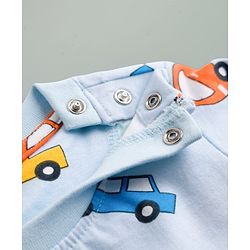 Babyhug Cotton Knit Full Sleeves Vehicles Printed Co-Ords T-Shirt & Pyjama Night Suit - Light Blue