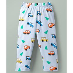 Babyhug Cotton Knit Full Sleeves Vehicles Printed Co-Ords T-Shirt & Pyjama Night Suit - Light Blue