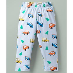 Babyhug Cotton Knit Full Sleeves Vehicles Printed Co-Ords T-Shirt & Pyjama Night Suit - Light Blue
