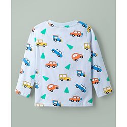 Babyhug Cotton Knit Full Sleeves Vehicles Printed Co-Ords T-Shirt & Pyjama Night Suit - Light Blue