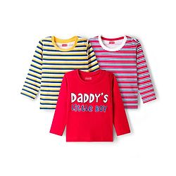Babyhug Cotton Knit Full Sleeves Striped & Printed T-Shirts Pack of 3 - Multicolor