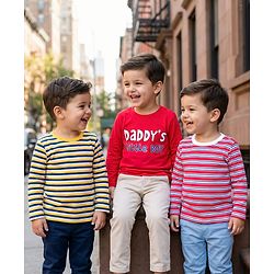 Babyhug Cotton Knit Full Sleeves Striped & Printed T-Shirts Pack of 3 - Multicolor