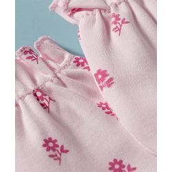 Babyhug 100% Cotton Knit Mittens & Booties With Floral Print - Pink