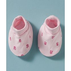 Babyhug 100% Cotton Knit Mittens & Booties With Floral Print - Pink