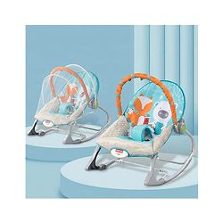 Babyhug 2-in-1 Rockers & Reclining Chair with Calming Vibration| Adjustable Recline| Safety Harness| Removable & Washable Fabric| Foldout Stand for Stable Position| Compact Fold  - Sky
