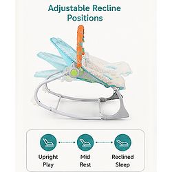 Babyhug 2-in-1 Rockers & Reclining Chair with Calming Vibration| Adjustable Recline| Safety Harness| Removable & Washable Fabric| Foldout Stand for Stable Position| Compact Fold  - Sky