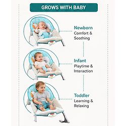 Babyhug 2-in-1 Rockers & Reclining Chair with Calming Vibration| Adjustable Recline| Safety Harness| Removable & Washable Fabric| Foldout Stand for Stable Position| Compact Fold  - Sky