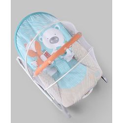 Babyhug 2-in-1 Rockers & Reclining Chair with Calming Vibration| Adjustable Recline| Safety Harness| Removable & Washable Fabric| Foldout Stand for Stable Position| Compact Fold  - Sky
