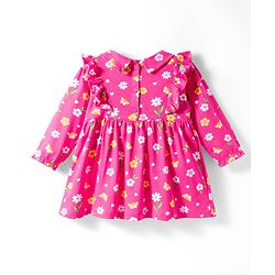 Babyhug 100% Cotton Knit Full Sleeves Floral Printed Frock With Bloomer - Pink