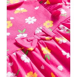Babyhug 100% Cotton Knit Full Sleeves Floral Printed Frock With Bloomer - Pink