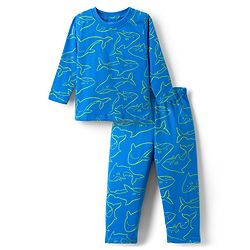 Babyhug Cotton Knit Full Sleeves Sea Life Printed Co-Ords T-Shirt & Pyjama Night Suit - Blue