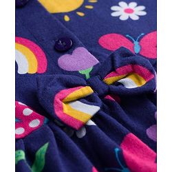 Babyhug 100% Cotton Knit Half Sleeves Floral Butterfly & Rainbow Printed Frock With Bloomer - Navy Blue