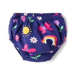 Babyhug 100% Cotton Knit Half Sleeves Floral Butterfly & Rainbow Printed Frock With Bloomer - Navy Blue