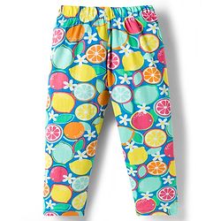 Babyhug Cotton Knit Frill Sleeves Co-ords Top & Pajama Night Suit with Tropical Theme Print - Multicolor