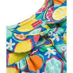 Babyhug Cotton Knit Frill Sleeves Co-ords Top & Pajama Night Suit with Tropical Theme Print - Multicolor