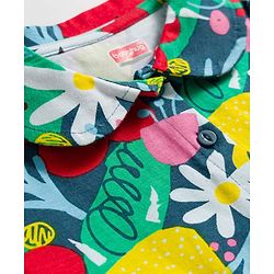 Babyhug Interlock Knit Half Sleeves Floral Printed Peter Pan Collared Frock with Bloomer - Navy Blue