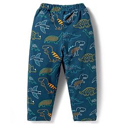 Babyhug Cotton Knit Half Sleeves Dino Printed T-Shirt & Pyjama Co-Ord Night Suit - Navy Blue