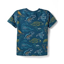 Babyhug Cotton Knit Half Sleeves Dino Printed T-Shirt & Pyjama Co-Ord Night Suit - Navy Blue
