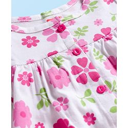 Babyhug 100% Cotton Knit Full Sleeves Floral Printed Frock With Bloomer - White