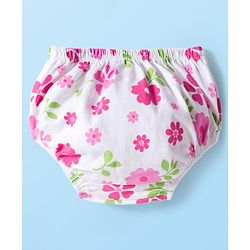 Babyhug 100% Cotton Knit Full Sleeves Floral Printed Frock With Bloomer - White