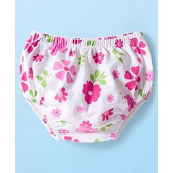 Babyhug 100% Cotton Knit Full Sleeves Floral Printed Frock With Bloomer - White