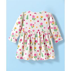 Babyhug 100% Cotton Knit Full Sleeves Floral Printed Frock With Bloomer - Pink