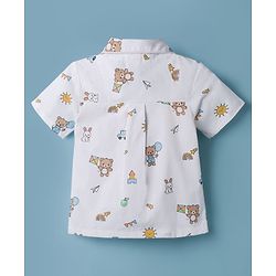 Babyhug Cotton Woven Half Sleeves Front Open Co-ords Shirt & Pajama Night Suit with Tropical Theme Print - White